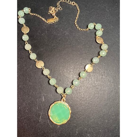 Vivi Love Green Glass Beaded Pendant Necklace Gold Tone 20in - Picture 7 of 14